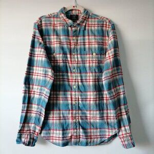 J. Crew Mens Blue Long Sleeve Collared Check Flannel Button Up Shirt Size M